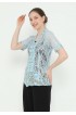 Lyne Halim Blouse Brukat Tangan Pendek Bordir Aplikasi, Biru 8388